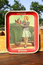 Vintage 1942 Coca Cola Two Girls At Car Ford Roadster Original Serving Tray soda picture