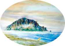 Morro Rock Morro Bay CA original watercolor oval print by Tom Winans + FREE GIFT picture
