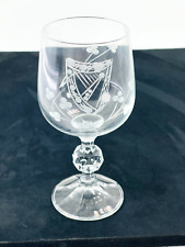 Vintage Duiske Hand Cut Irish Harp and Shamrock Etched Design Wine Crystal Glass picture