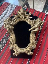 Rare Vintage Italian  WOOD  Gold Ornate Frame With Cherubs 13”x9” MCM Hand Carve picture