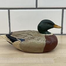 Vintage Hand Painted Carved Wood  Duck Decoy 5” Art Hunting Cabin Signed picture