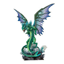 Large Fantasy Elemental Water Dragon Rising Above Sea Waves Collectible Figurine picture
