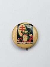Antique 1920 Merry Christmas Healthy New Year Button Pin 7/8
