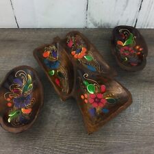 Set of 3 Vintage Hand Painted Wooden Serving Dishes Floral  picture