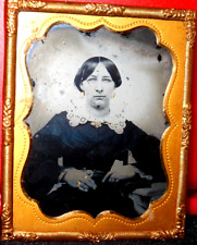 1/9th size Ambrotype of young lady in brass mat/frame picture