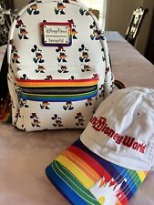 Disney Parks Loungefly Rainbow Pride Mickey Minnie Mouse Mini Backpack & Ballcap picture