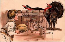 Antique Wishing You A Pleasant Thanksgiving Embossed Postcard HBG Artist Germany picture