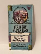 Walt Disney World 4 Day Super Pass All Three Parks Rare Ticket Stub 1996 Vintage picture