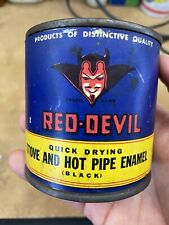 RED DEVIL ENAMEL PAINT FULL PINT CAN BLACK BROOKLYN NY RARE ANTIQUE 40s 50s OIL picture