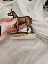 Vintage Cast Metal Horse Figurine Statue on Polished Agate Stone Base Equestrian picture