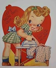1949 Vtg Mechanical GIRL Ironing Let's IRON This Out VALENTINE CARD picture