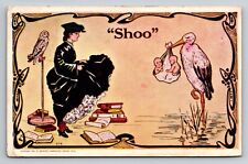 Shoo Stork Bringing Twin Babies Vintage Posted 1908 Postcard picture