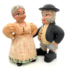 Vintage European Old Man And Woman Ceramic Figurines Hand Painted Signed picture