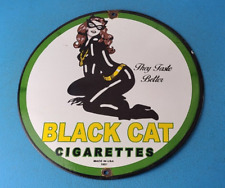 Vintage Black Cat Cigarettes Sign - Porcelain Cat Woman Gas Pump Plate Sign picture