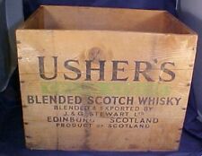 Vintage Usher's Green Stripe Scotch Whisky Wood Box Ohio New York Scotland picture