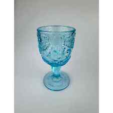 Vintage Madonna Inn Water Goblet Light Blue Wild Roses - LG Wright Fenton Glass picture