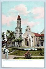 St Augustine Florida FL Postcard Old Spanish Cathedral Building Fountains 1905 picture