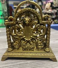 Antique  Brass Lions Head Letter Holder Rack Ornate picture