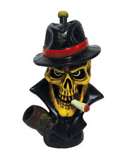 Mobster Skull Handmade Tobacco Smoking Hand Pipe Gangster Boss Leaf Hat Smoker picture