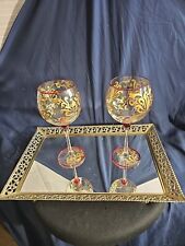 Two Pier 1-Jubliance-Hand Pained Gold Glitter/Red Very Beautiful Wine Glasses picture