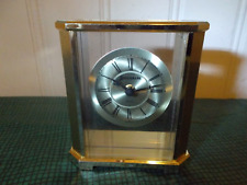 BENCHMARK SHELF CLOCK VINTAGE BRASS AND GLASS WEST GERMANY ACCURATE TIME picture