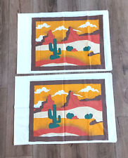 Vintage South West Cactus Desert Brown Yellow Red Rock Themed Pillowcases 2 pcs picture