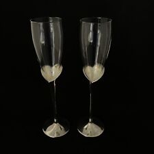 Champagne Flute Wedding Promise Silver Plated Stems Heart Shape 2 Lenox Vintage picture