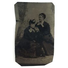 Young Women Holding Hands Tintype c1870 Affectionate Girls 1/6 Plate Photo A3403 picture