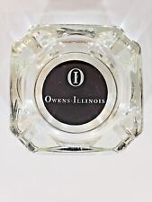 Vintage Owens-Illinois Ashtray, Clear Glass with Black Logo 3.75