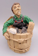 Vintage Hand Made Painted Man in Barrel Country Figurine Primitive Sculpture picture