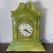 Vintage Light Green Ceramic Lanshire Electric Mantle Clock 10.75
