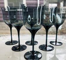 6 Royal Prestige Dark Blue Gray Water Wine Goblet Pulled Stem 7.75