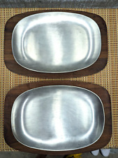 Lot of 2 Gladmark Burbank California Wood / Metal Sizzle Serving Platter USA picture