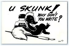 c1940's Skunk Ink Brush Why Don't You Write Unposted Vintage Postcard picture