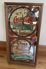 Vintage COCA COLA Mirrored Wall Clock Wood Battery Powered (Garage, Bar, Pub) picture