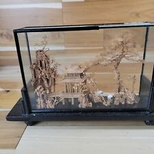 Vintage MCM 3D Cork Sculpture Cloche San You Diorama Display Chinese Cranes READ picture