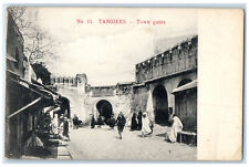 c1905 Crowd Scene Near Town Gates Tangiers Morocco Antique Unposted Postcard picture