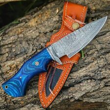 HAND MADE DAMASCUS STEEL BLUE HANDLE BEST BOWIE SKINNING HUNTING KNIFE W/SHEATH picture