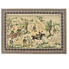 Persian Hunting Scene Oil Painting Bone, Khatam Inlay Marquetry Wood Frame picture