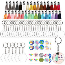 128Pc Round Acrylic Keychain Blanks Discs Tassels Christmas Tree Decor Ornaments picture