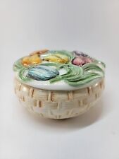 Trinket Box with Hand Painted Colorful Tulips Artist Signed Vintage 1995 Round picture