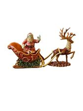 Vintage Christmas Santa's Sleigh & Reindeer Resin Centerpiece Decor 3pc set picture