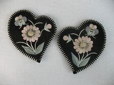 Chinese Heart Shaped Embroidered Silk Ear Muffs Antique Vtg Hand Made (a) picture