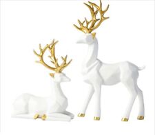 2Pcs Christmas Reindeer Figurines Nordic Style Small Resin Sitting Standing Deer picture