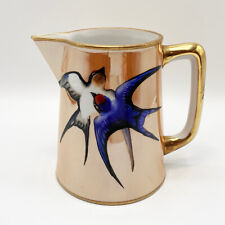 NORITAKE Vintage 20s Lusterware Pitcher Peach with Gold Accents - Blue Birds picture