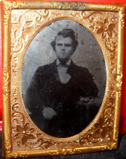1/9th Size Ruby Ambrotype of young man in brass mat/frame picture