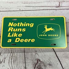 Vtg New John Deere License Plate Nothing Runs Like a Deere Plastic Grn Yellow (g picture