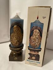 Madonna & Child Candle 1978 Jasco Blue & Gold With Pedestal In Original Box picture