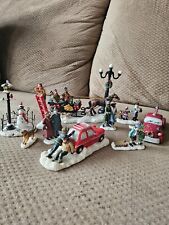 St. Nicholas Square Christmas Village Figurines Cars Accessories Trees Lot Of 11 picture