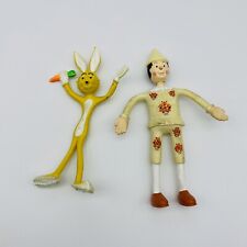 VINTAGE 1970S YELLOW EASTER BUNNY TOY DECOR BENDY BENDABLE RABBIT & PINNOCHO TOY picture